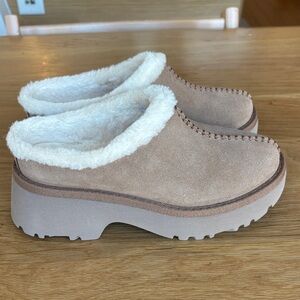 UGG Beige Suede Shearling Clogs